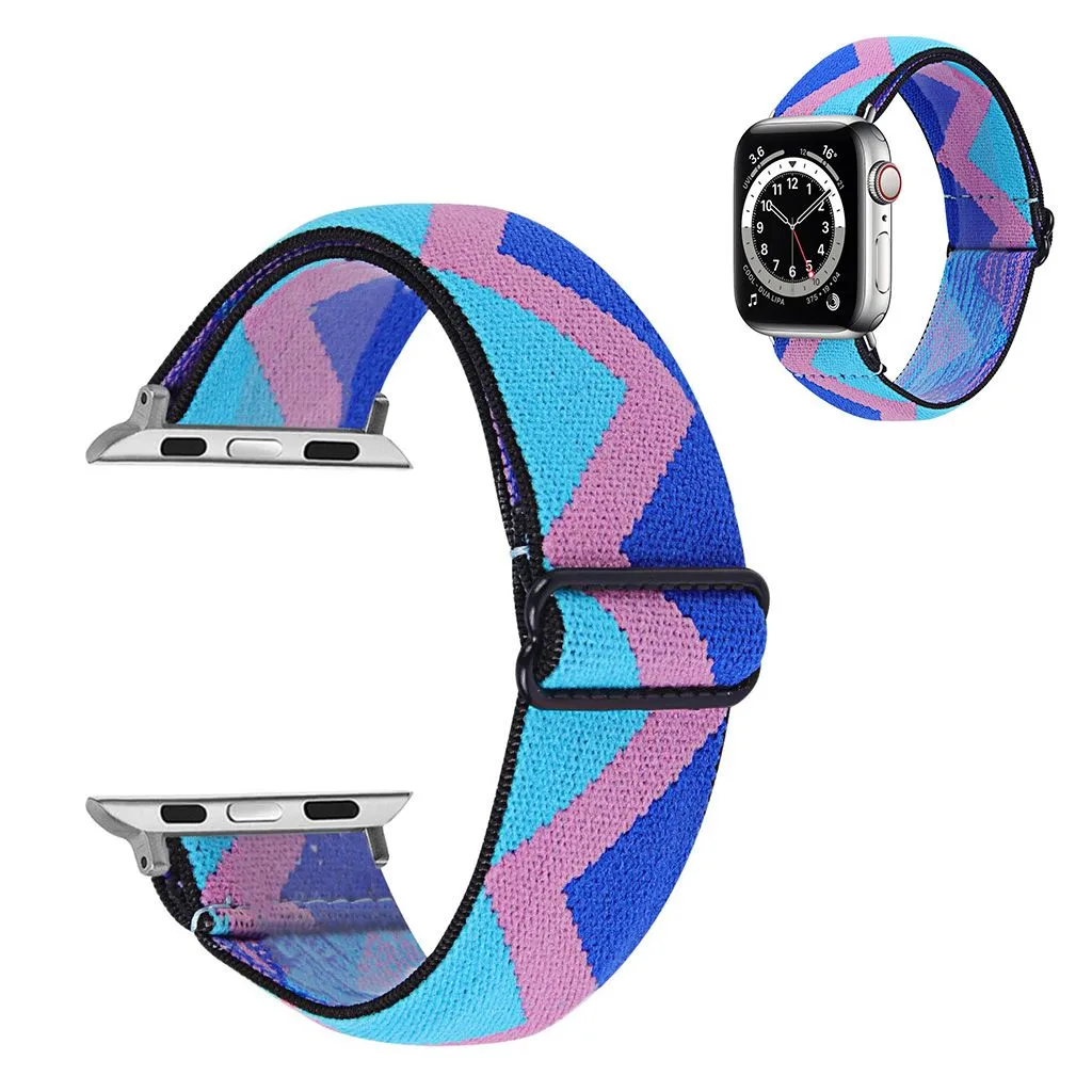 Apple Watch Series 6 / 5 44mm nylon pattern watch band - Blue / Pink / Blue Zig-zag