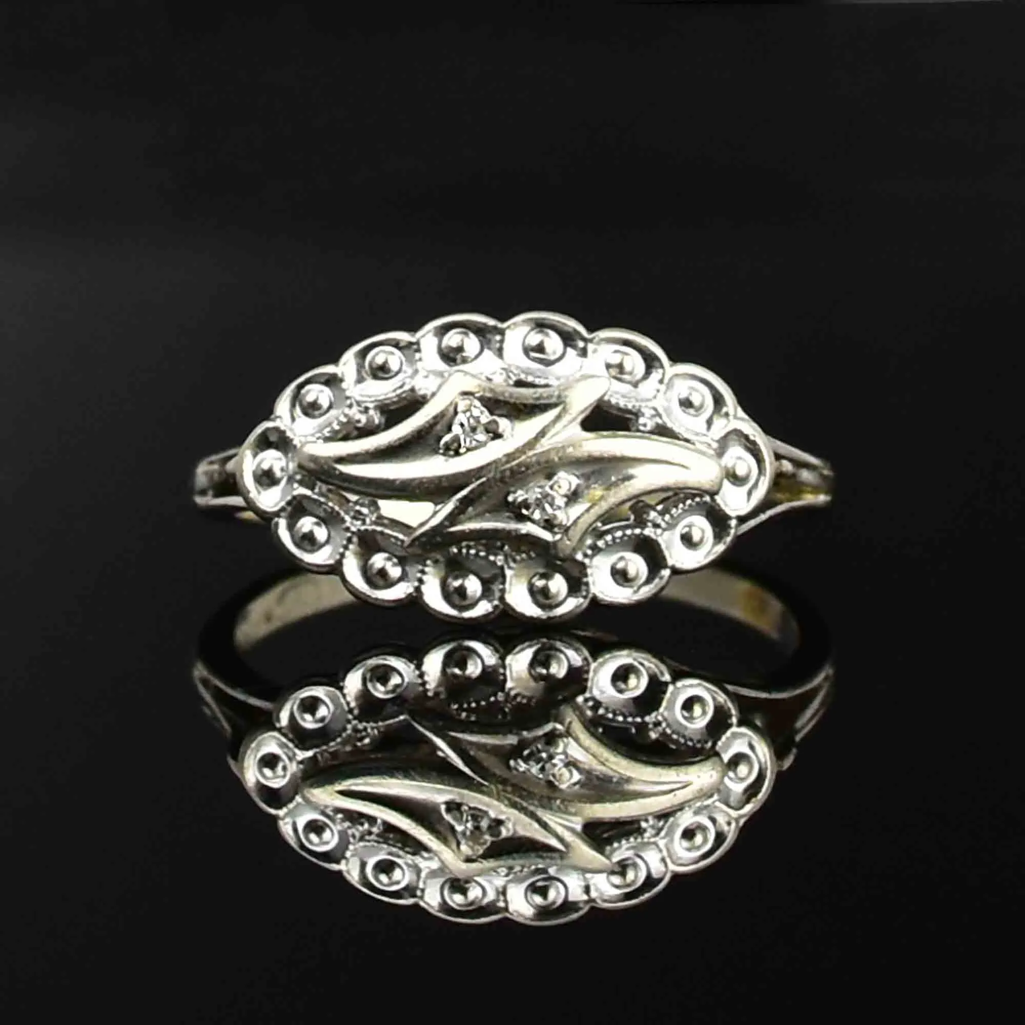 Art Deco 10K White Gold Diamond Stacking Ring