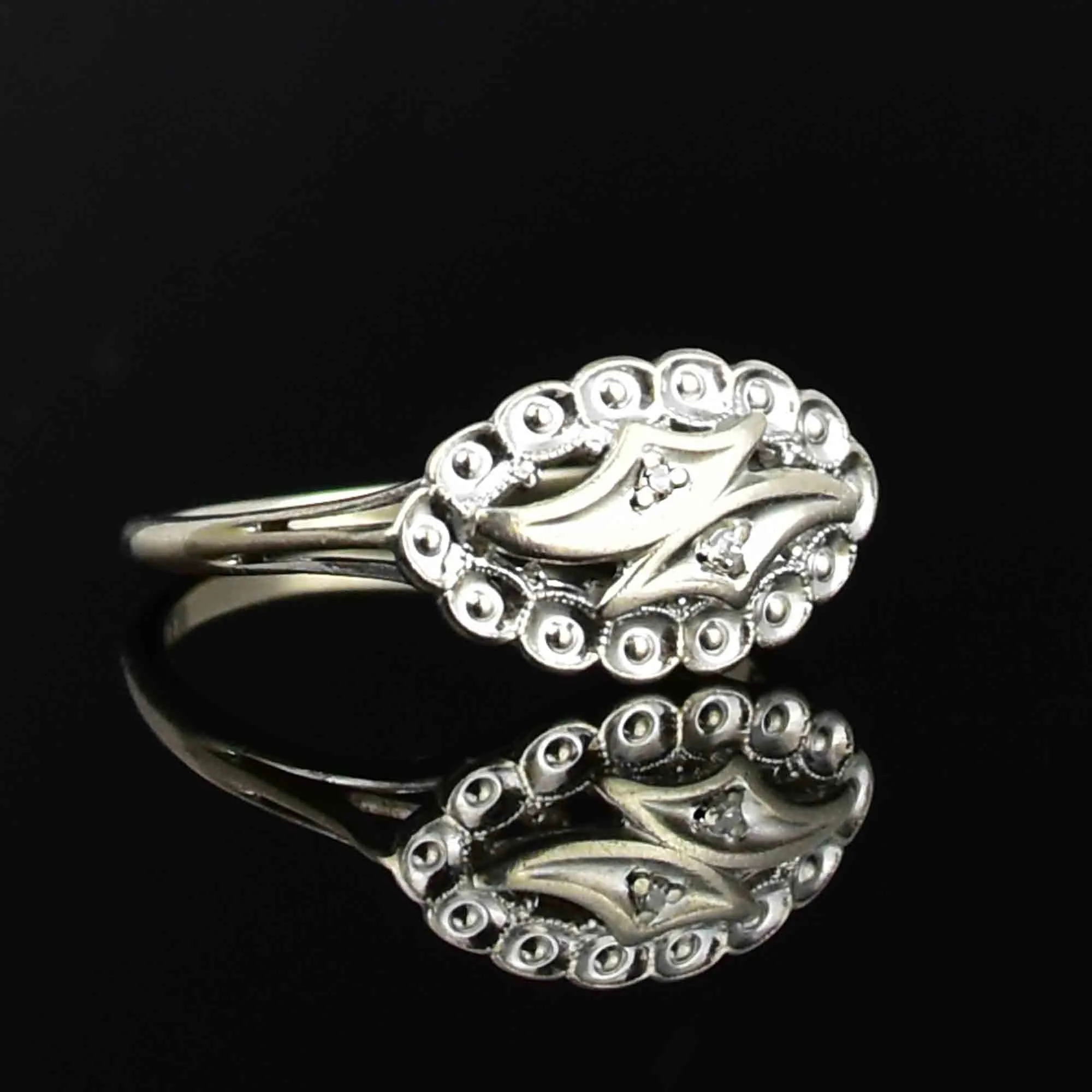 Art Deco 10K White Gold Diamond Stacking Ring