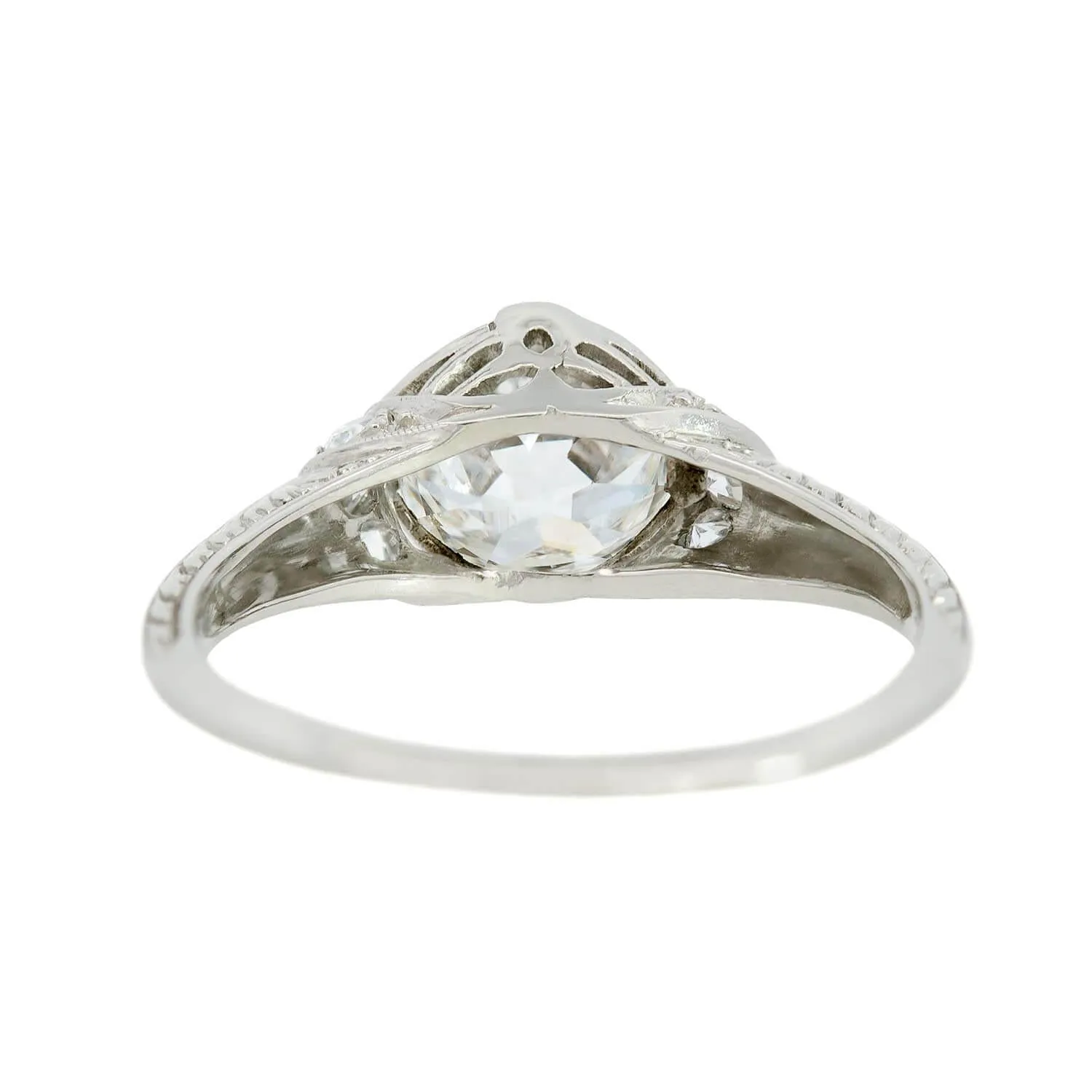 Art Deco Platinum GIA Diamond Etched Engagement Ring 1.52ct