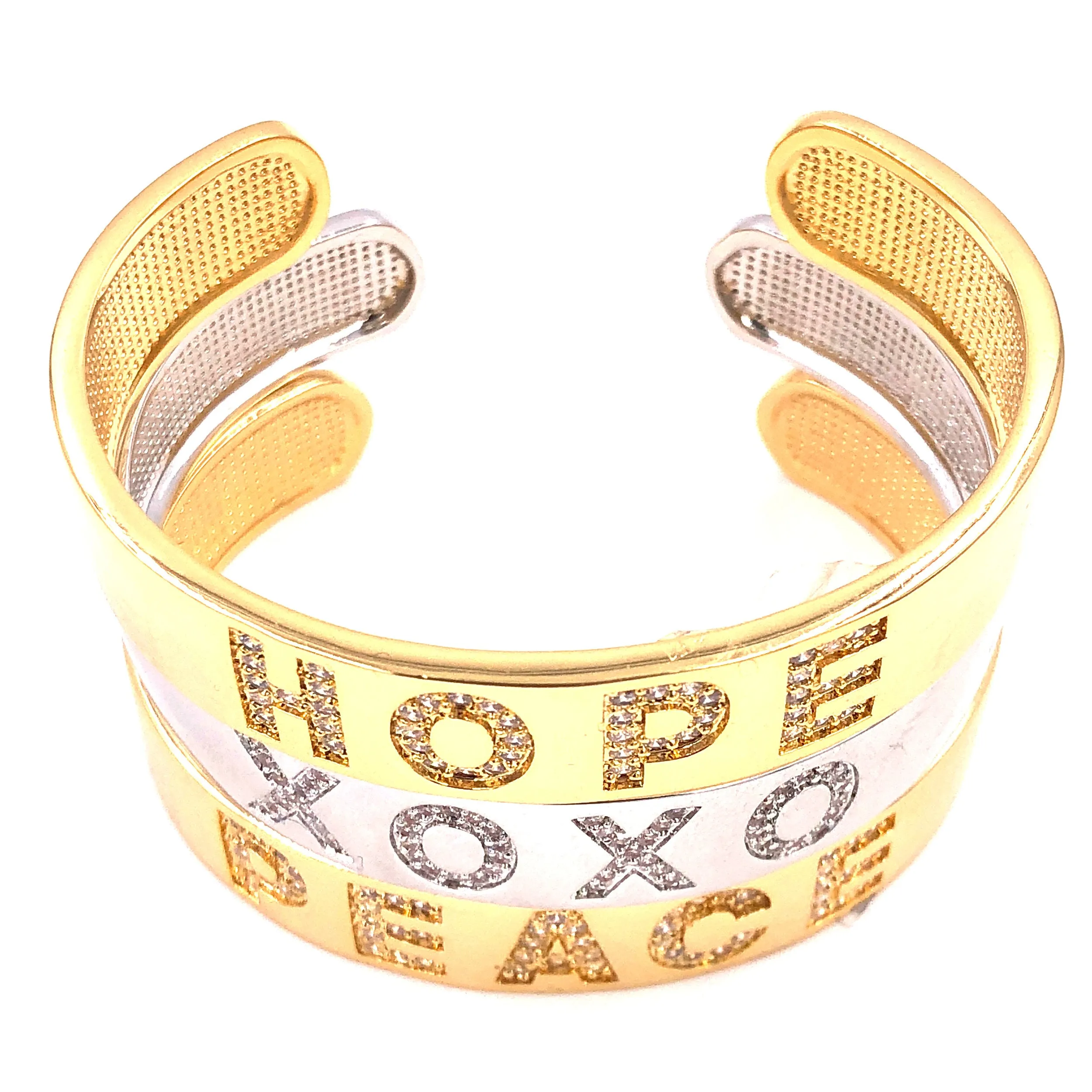 Ashley Gold Stainless Steel Cuff With CZ's And Slogan