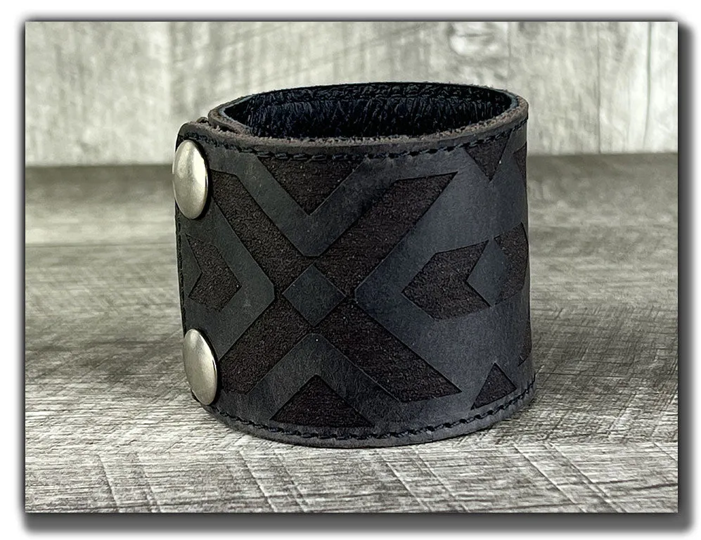 Aztec - Aged Steel Leather Cuff