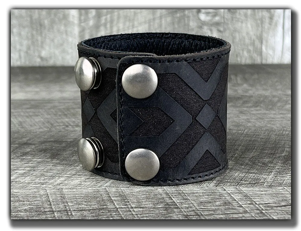 Aztec - Aged Steel Leather Cuff