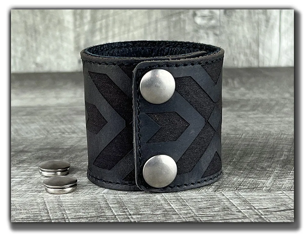 Aztec - Aged Steel Leather Cuff