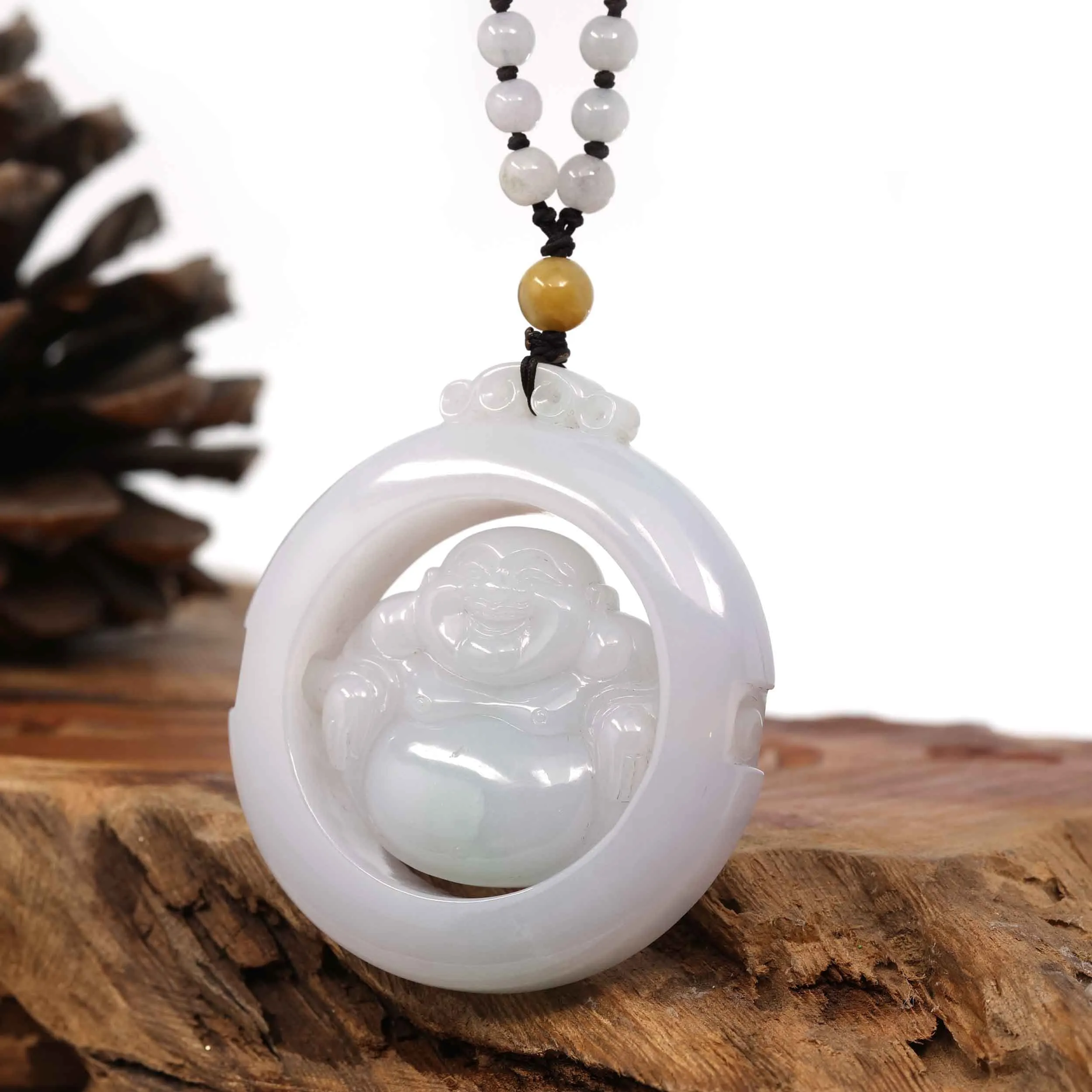 Baikalla "Goddess of Compassion" Genuine Burmese Jadeite Jade Happy Buddha Pendant