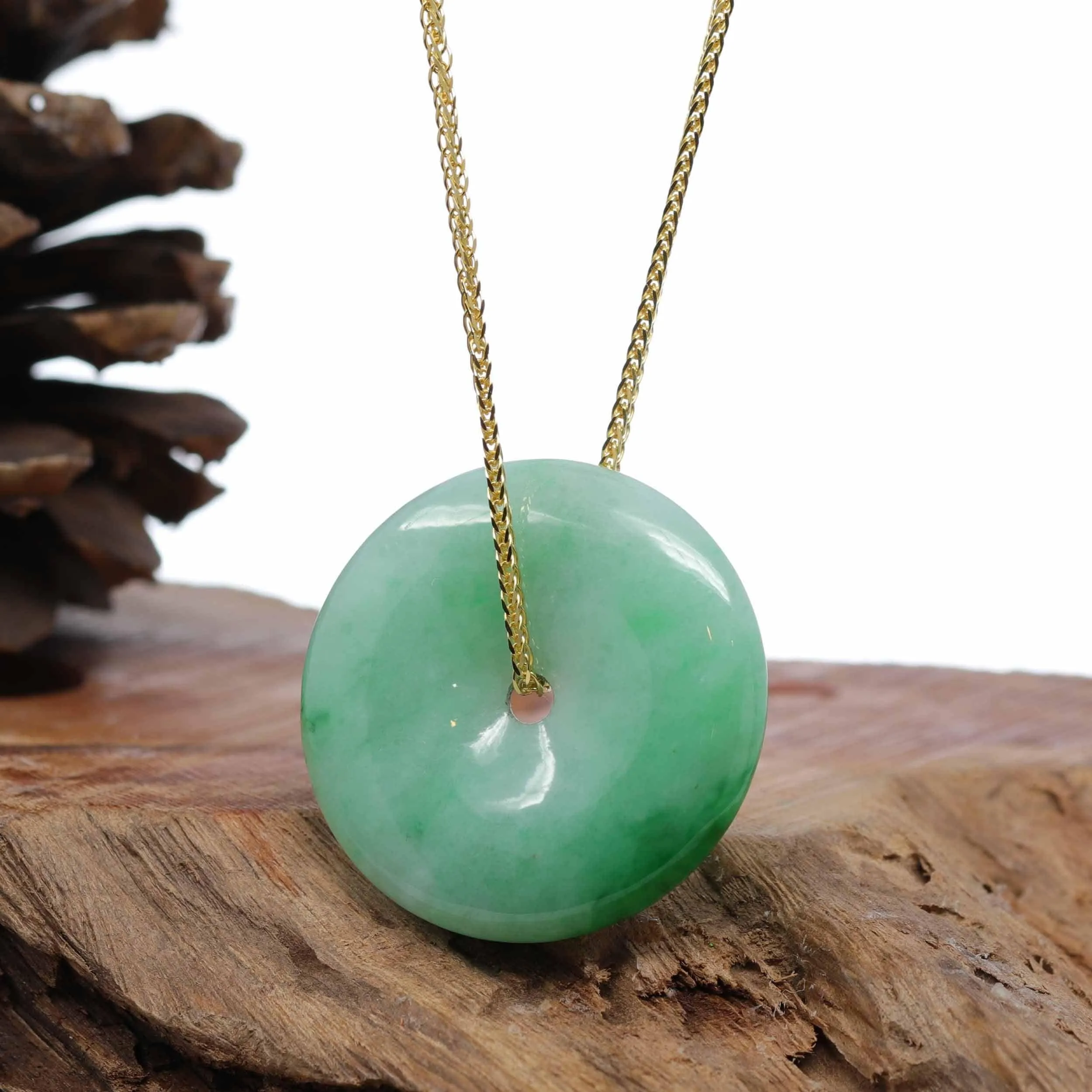 Baikalla "Good Luck Button" Jadeite Jade Lucky KouKou Pendant Necklace