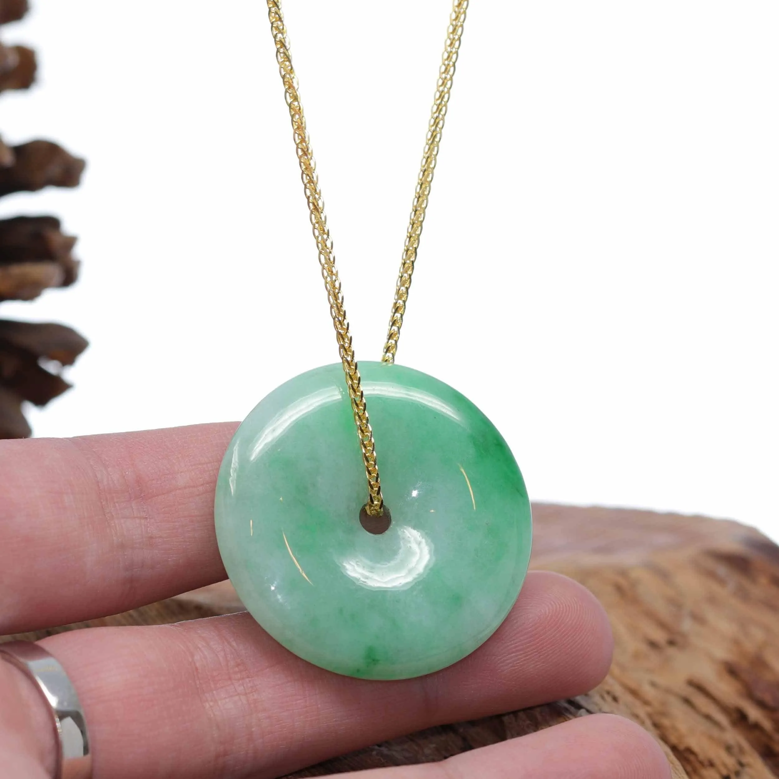 Baikalla "Good Luck Button" Jadeite Jade Lucky KouKou Pendant Necklace