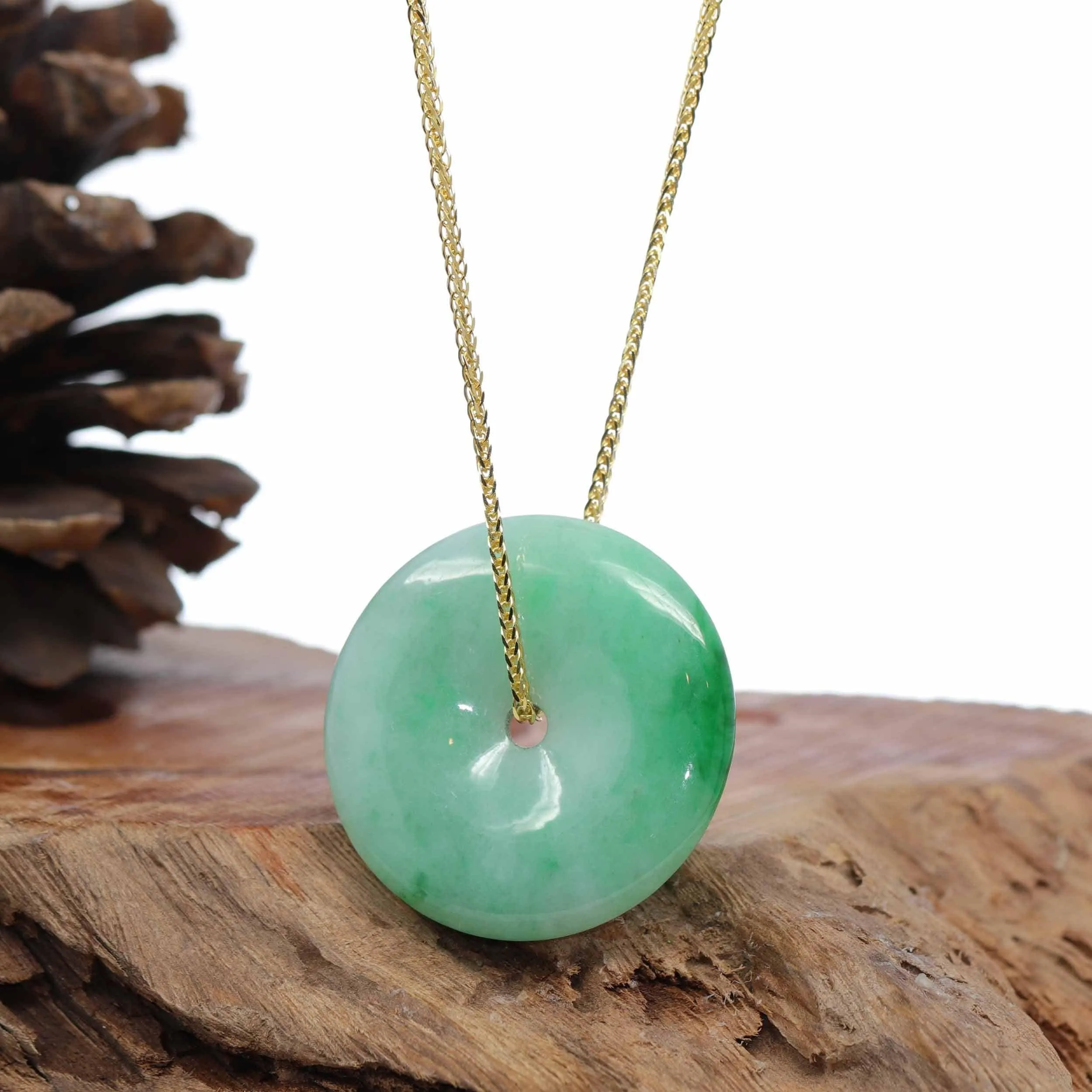 Baikalla "Good Luck Button" Jadeite Jade Lucky KouKou Pendant Necklace