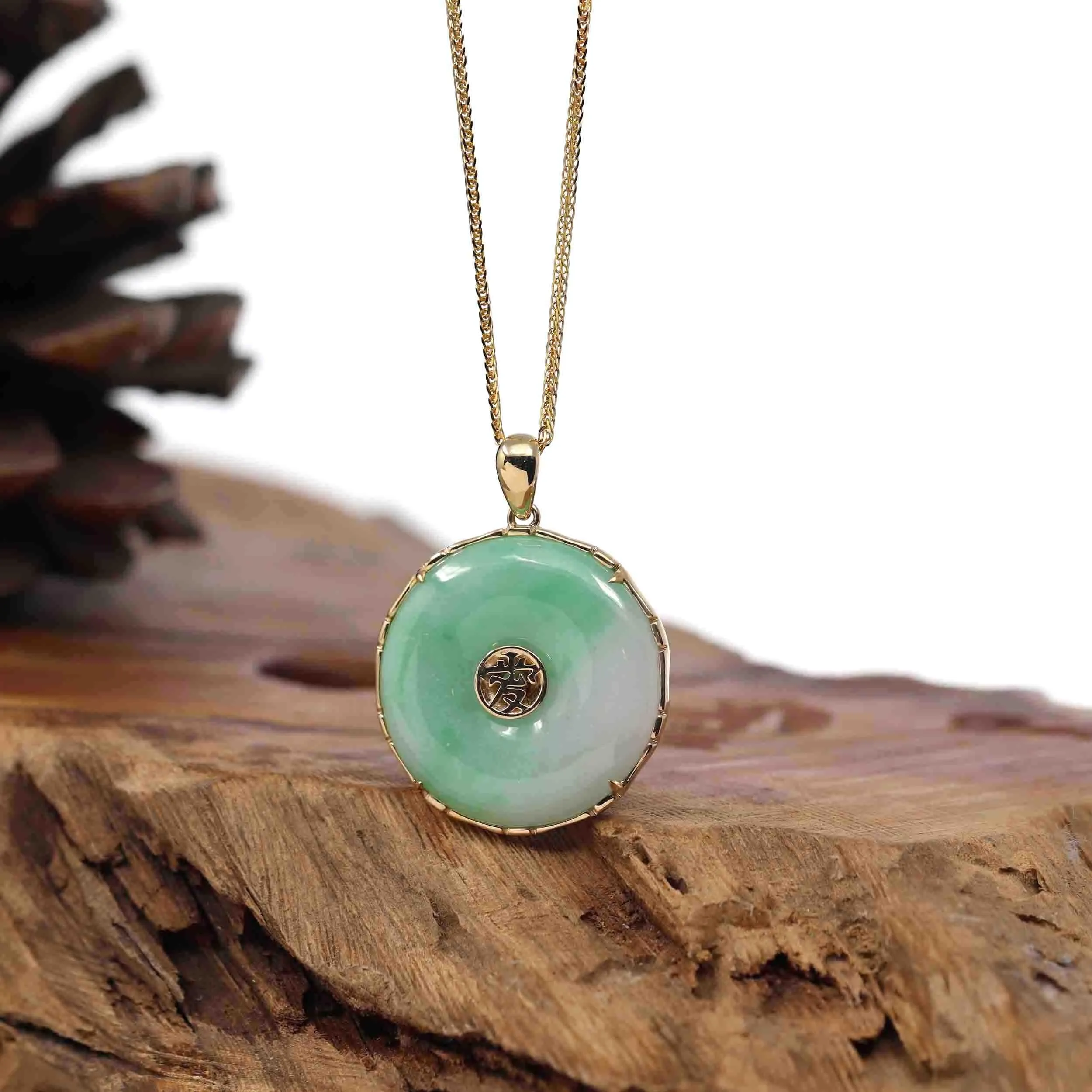 Baikalla "Good Luck Button" Necklace Lavender Green Jadeite Jade Lucky KouKou Pendant Necklace