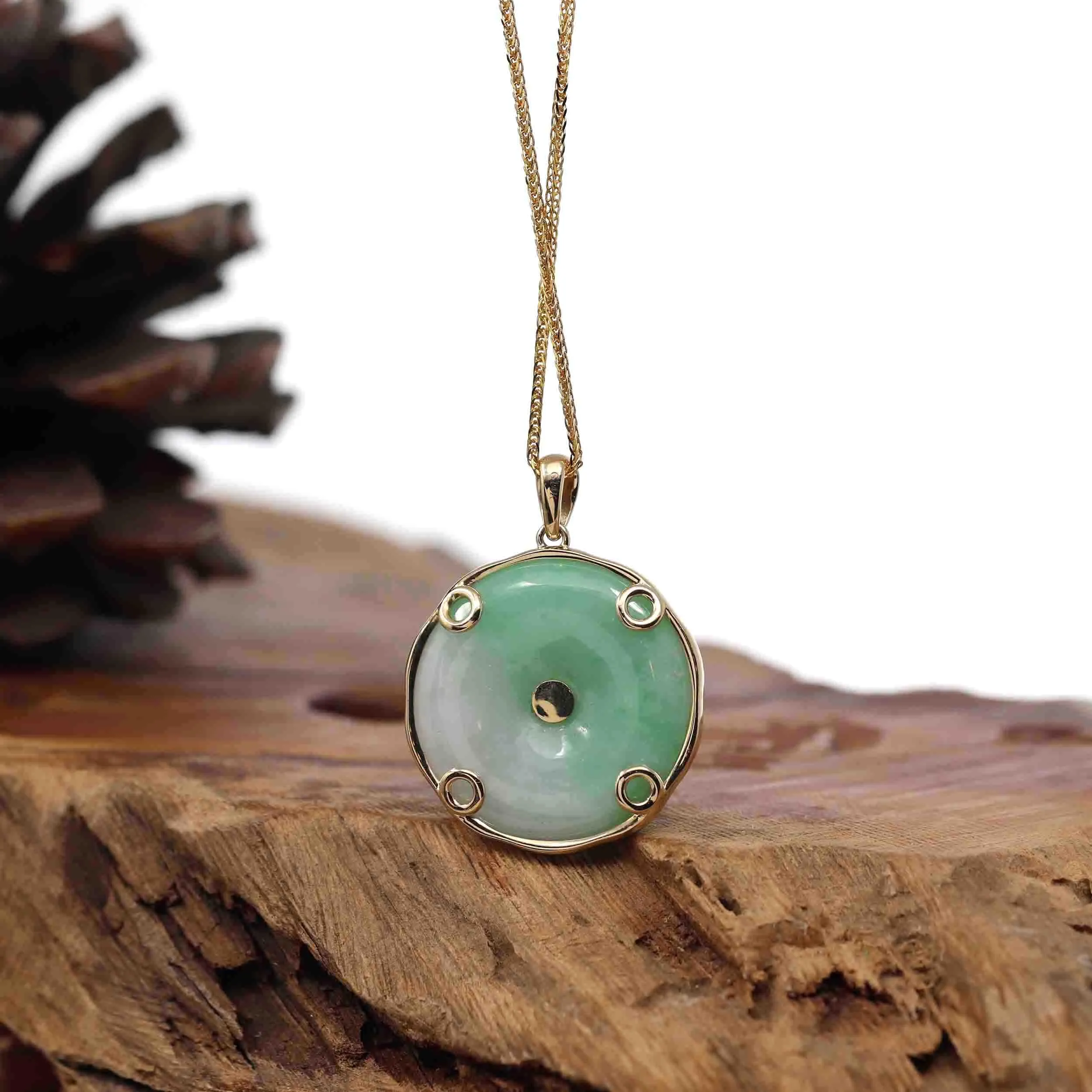 Baikalla "Good Luck Button" Necklace Lavender Green Jadeite Jade Lucky KouKou Pendant Necklace