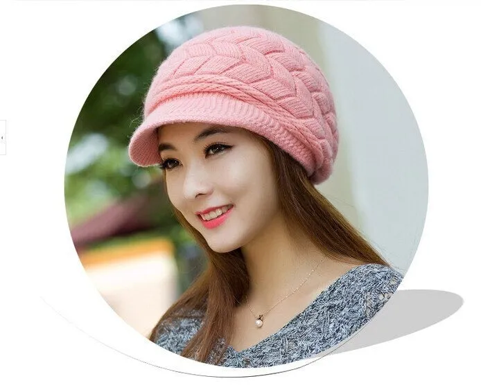 Beanies Fleece Inside Knitted Hats Rabbit Fur Outdoor Knitted Woolen Warm Winter Cap