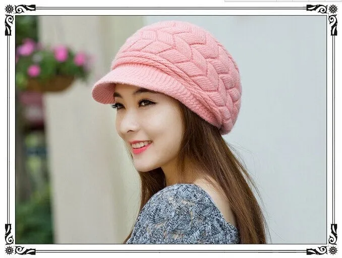 Beanies Fleece Inside Knitted Hats Rabbit Fur Outdoor Knitted Woolen Warm Winter Cap