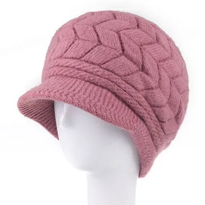 Beanies Fleece Inside Knitted Hats Rabbit Fur Outdoor Knitted Woolen Warm Winter Cap