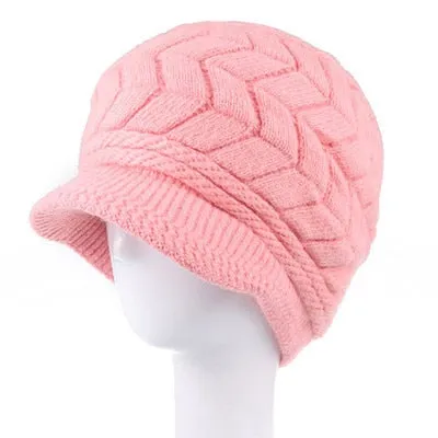 Beanies Fleece Inside Knitted Hats Rabbit Fur Outdoor Knitted Woolen Warm Winter Cap