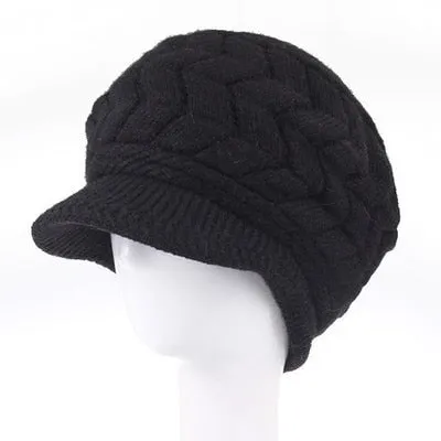 Beanies Fleece Inside Knitted Hats Rabbit Fur Outdoor Knitted Woolen Warm Winter Cap