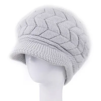 Beanies Fleece Inside Knitted Hats Rabbit Fur Outdoor Knitted Woolen Warm Winter Cap