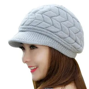 Beanies Fleece Inside Knitted Hats Rabbit Fur Outdoor Knitted Woolen Warm Winter Cap