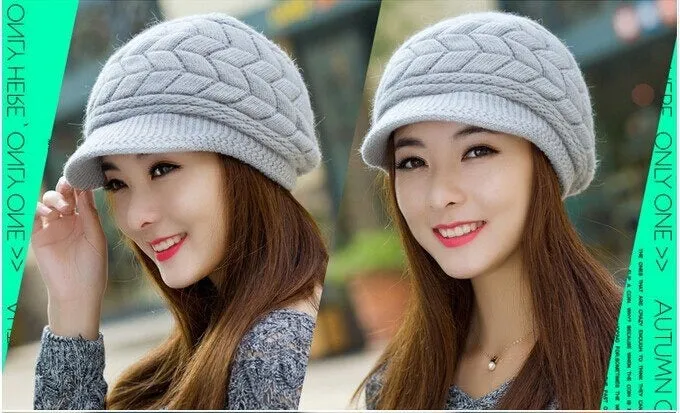 Beanies Fleece Inside Knitted Hats Rabbit Fur Outdoor Knitted Woolen Warm Winter Cap