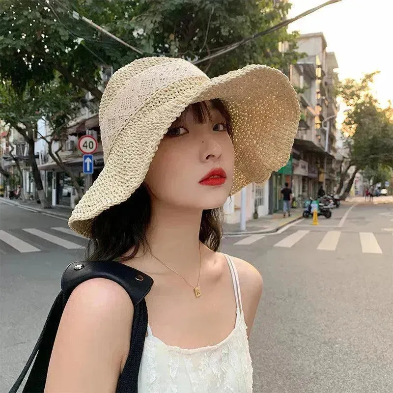 Beige Woven Straw Hat Women's Spring Summer