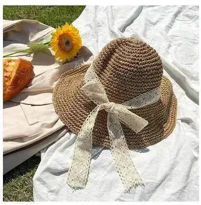 Beige Woven Straw Hat Women's Spring Summer