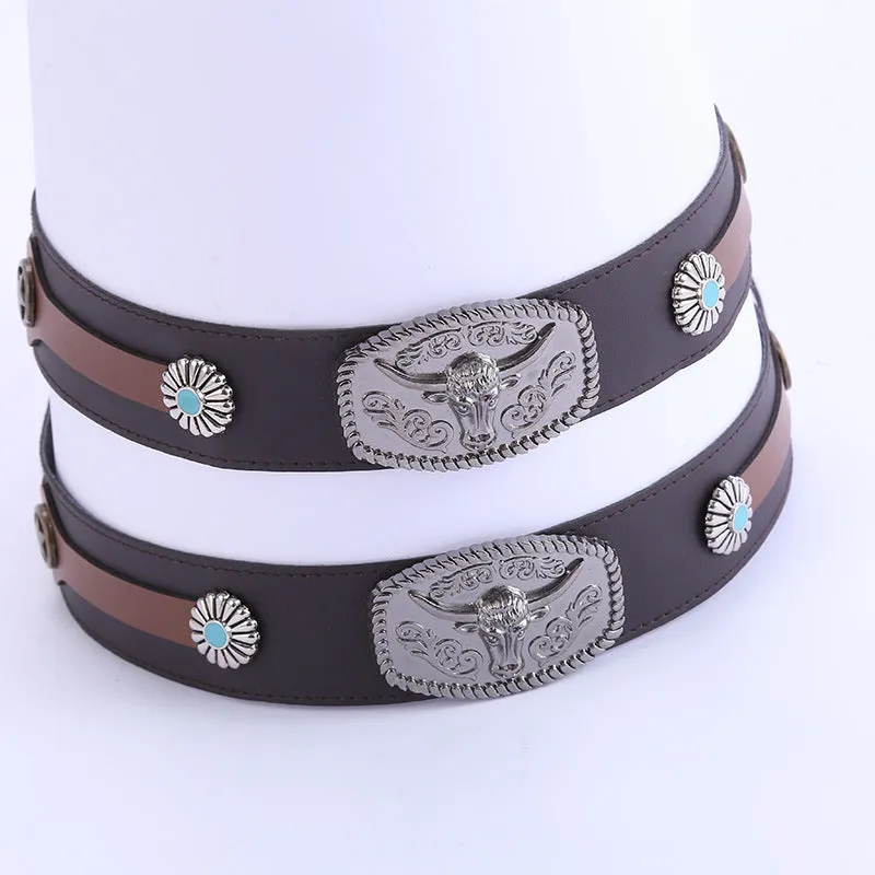 Bison Head Leather Western Hat Bands