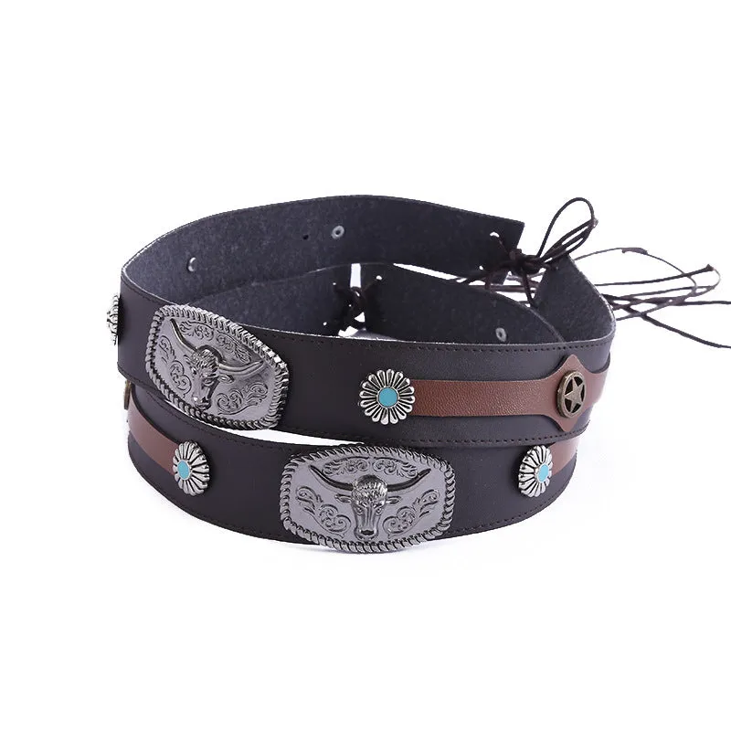 Bison Head Leather Western Hat Bands