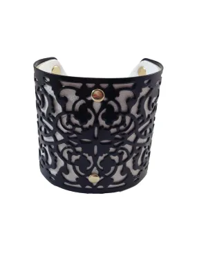 Black & White Metal & Leather Cuff Bracelet