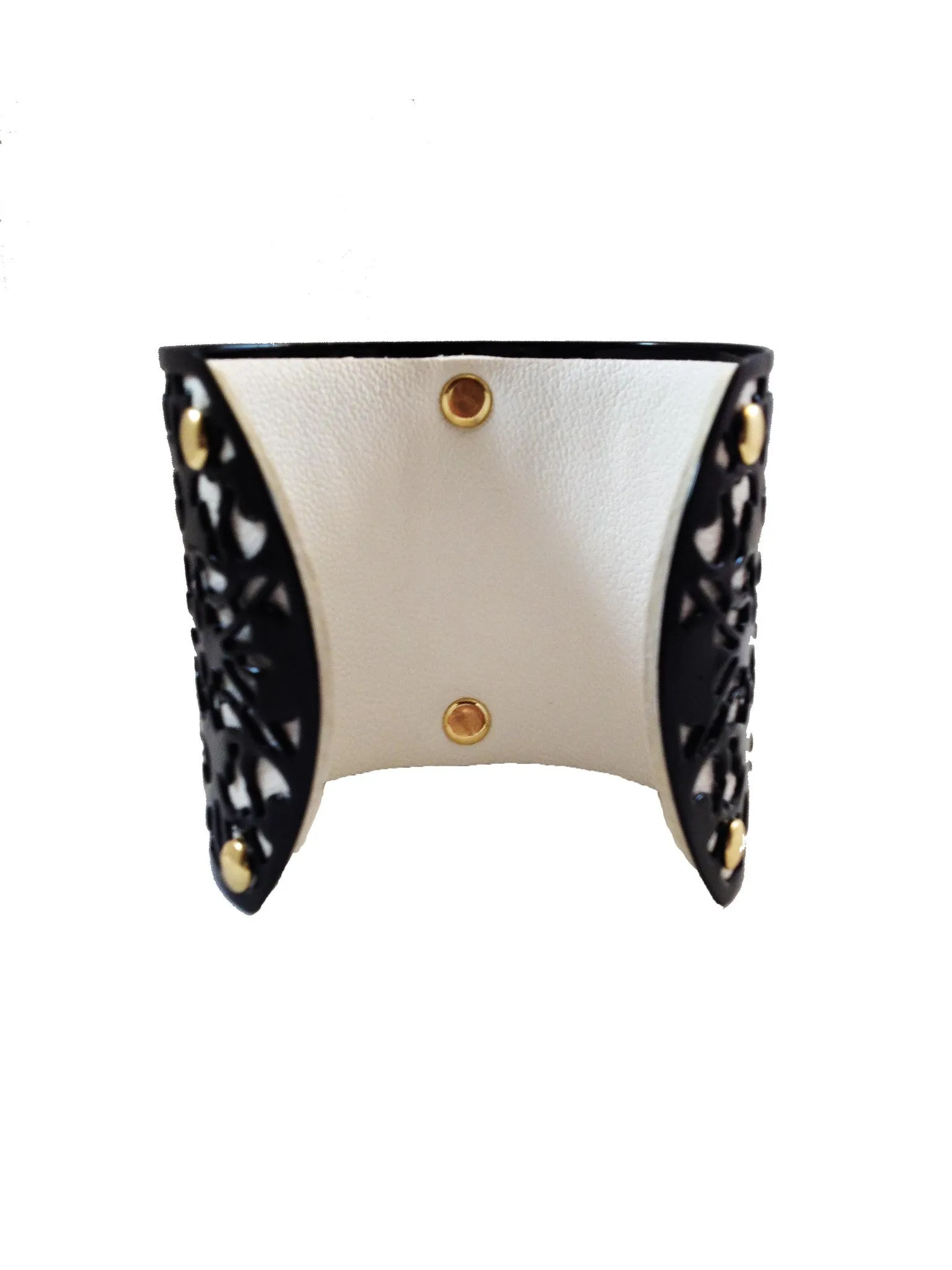 Black & White Metal & Leather Cuff Bracelet