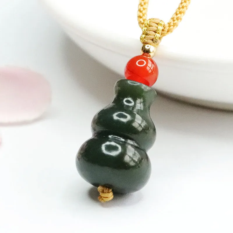 Black Jade Gourd Necklace Made with Natural Hotan Stone