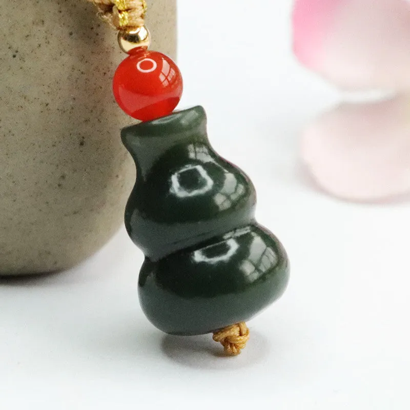 Black Jade Gourd Necklace Made with Natural Hotan Stone