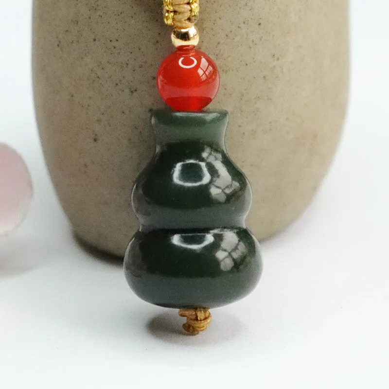 Black Jade Gourd Necklace Made with Natural Hotan Stone