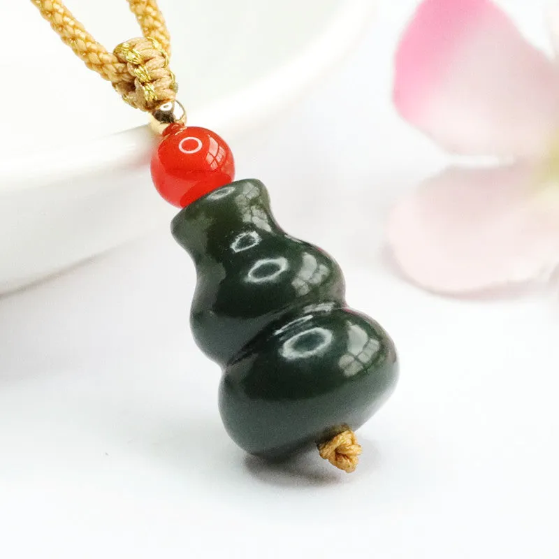 Black Jade Gourd Necklace Made with Natural Hotan Stone