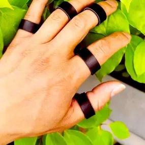 Black Leather Rings Set 5pcs