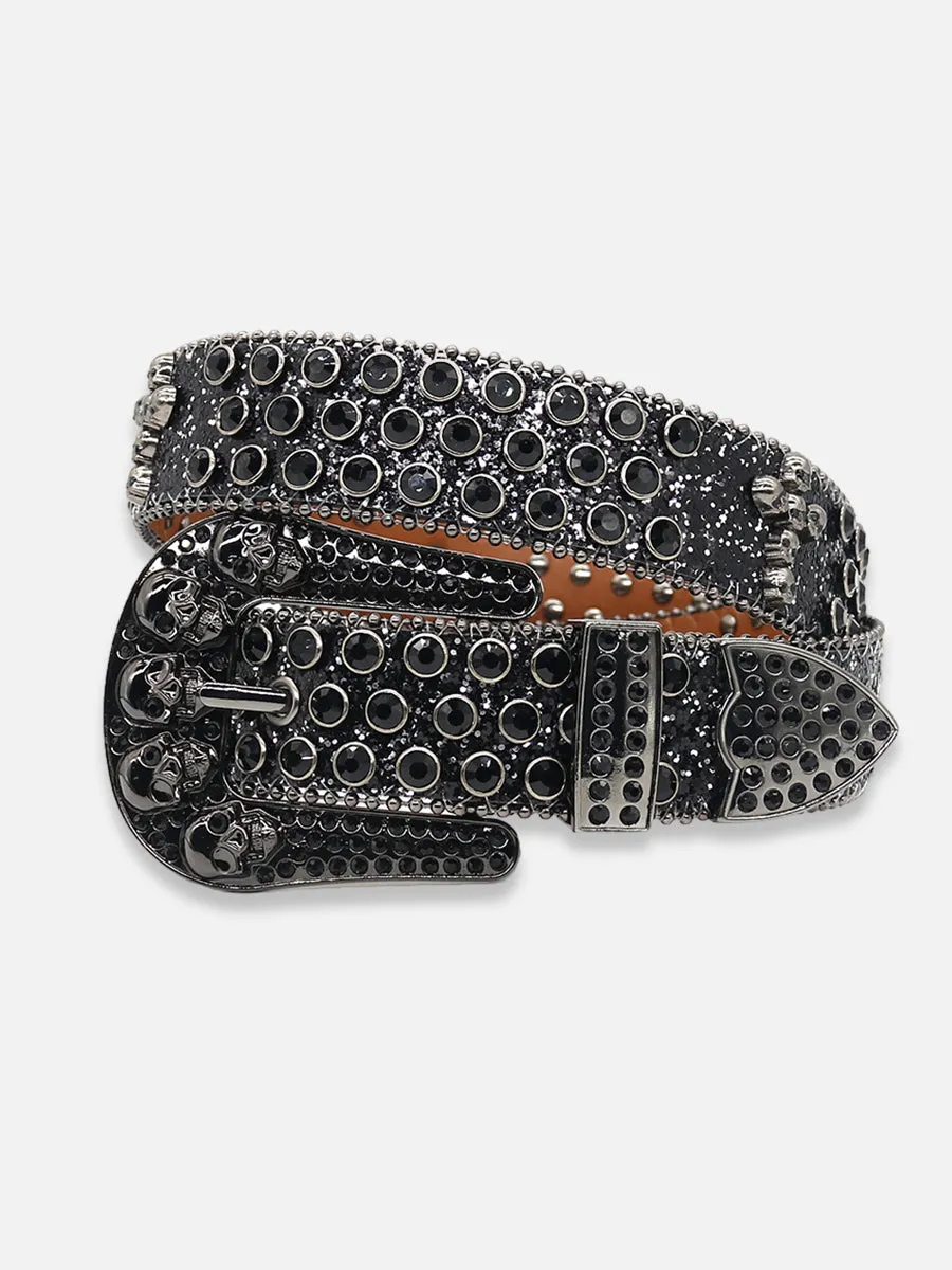 Black Rhinestone Skull Belt