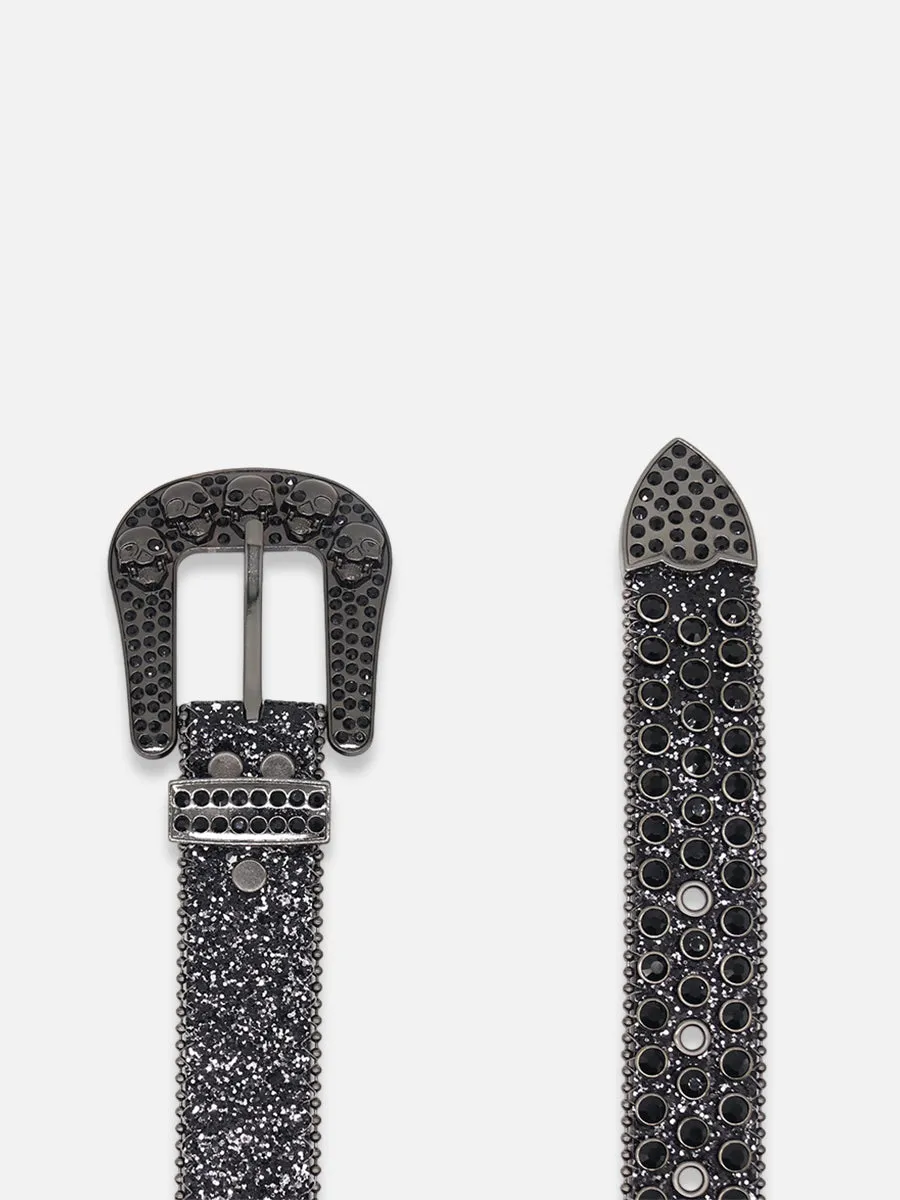 Black Rhinestone Skull Belt