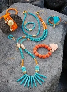 Blue Aqua/Orange Tanzi Spike Necklace