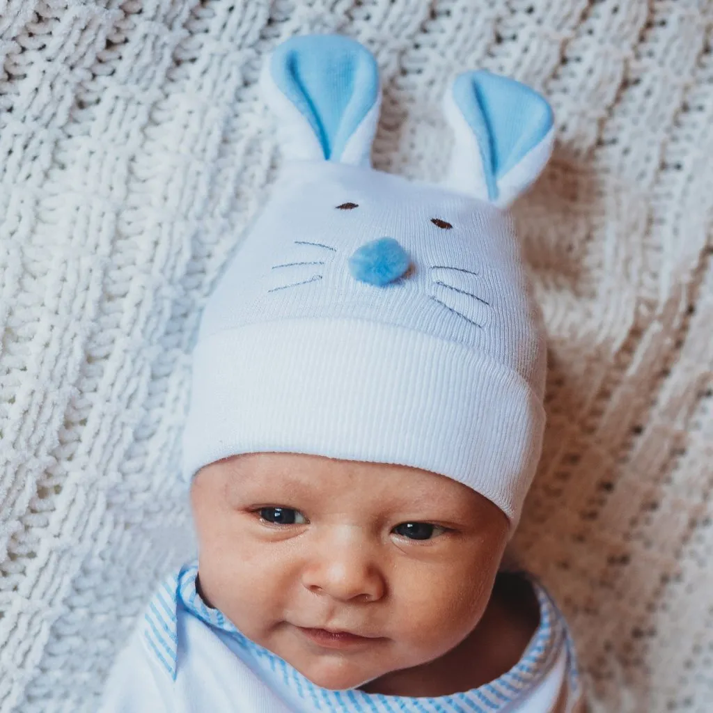 Blue Bunny Face Newborn And Baby Boy Hospital Hat