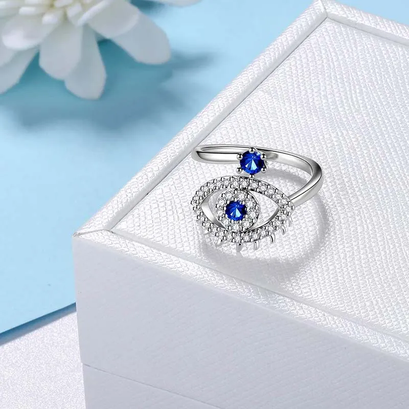 Blue Evil Eye Ring Men Womens 925 sterling silver Amulet Protection Jewelry