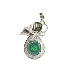 Blue Green Jade Money Bag Sterling Silver Pendant Necklace