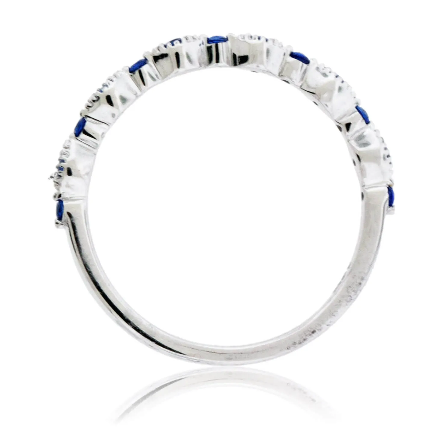 Blue Sapphire Milgrain White Gold Band