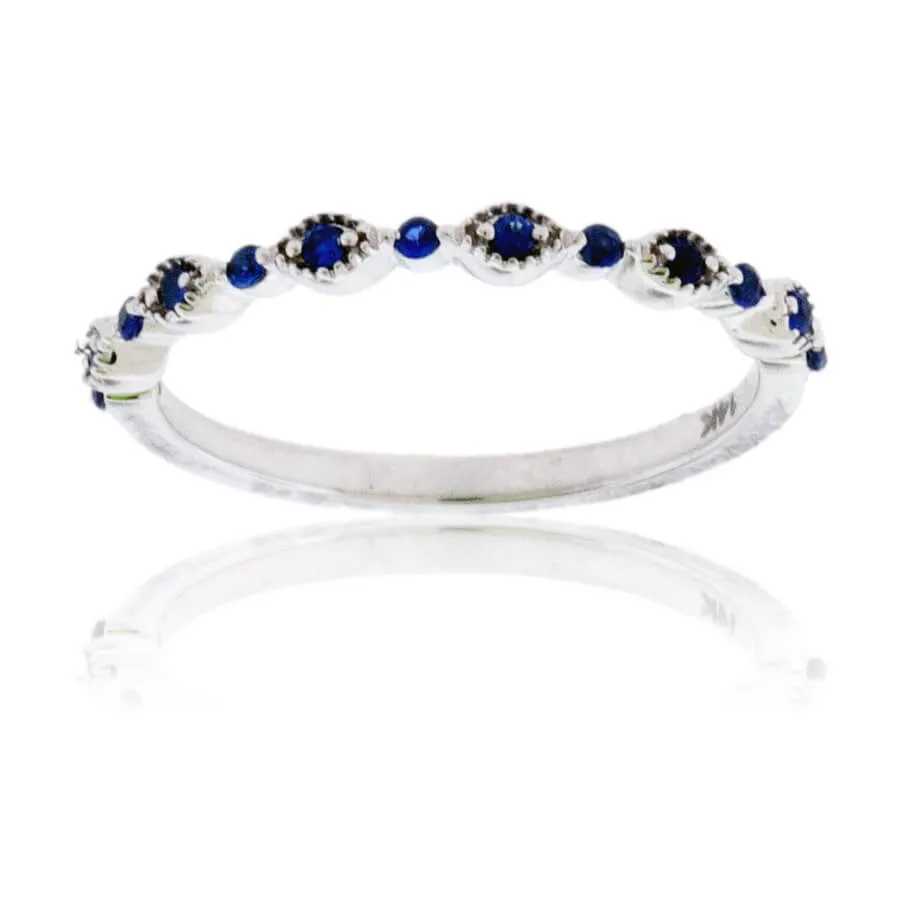 Blue Sapphire Milgrain White Gold Band