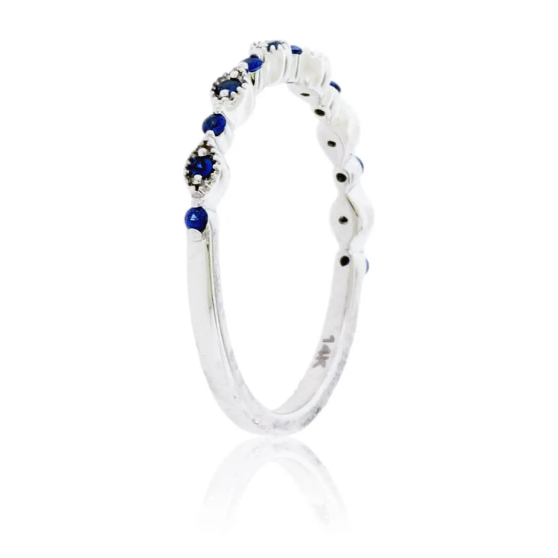 Blue Sapphire Milgrain White Gold Band