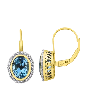 Blue Topaz Earrings - 10ct Yellow Gold Oval Blue Topaz & Diamond Earrings - 785012