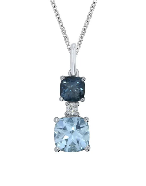 Blue Topaz Pendant - 10ct White Gold London Blue Topaz, Blue Topaz & Diamond Pendant - 786681