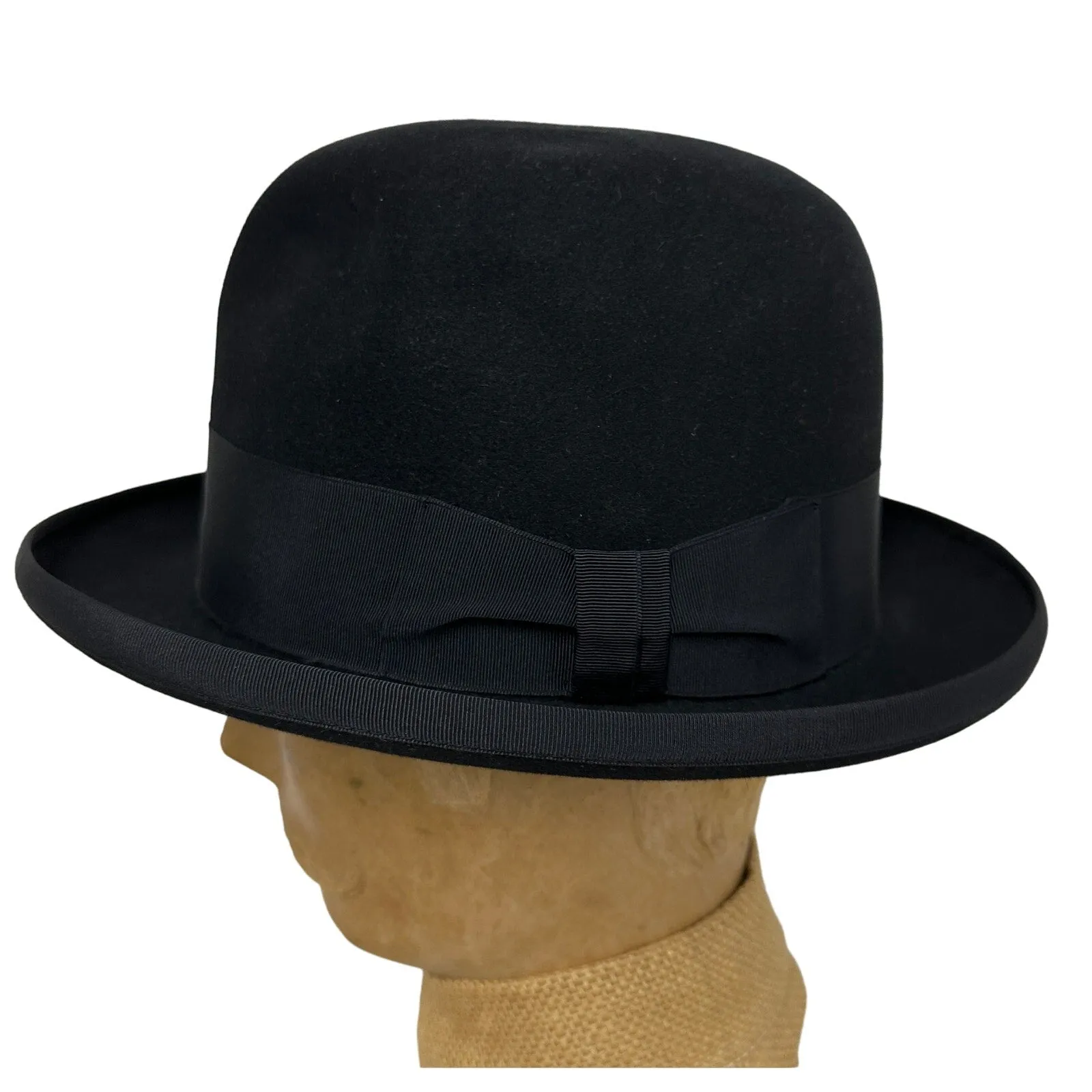 Borsalino Mens BOWLER Hat vtg Black Fur Felt XX Grand Prix Paris 1900 sz 7 1/4