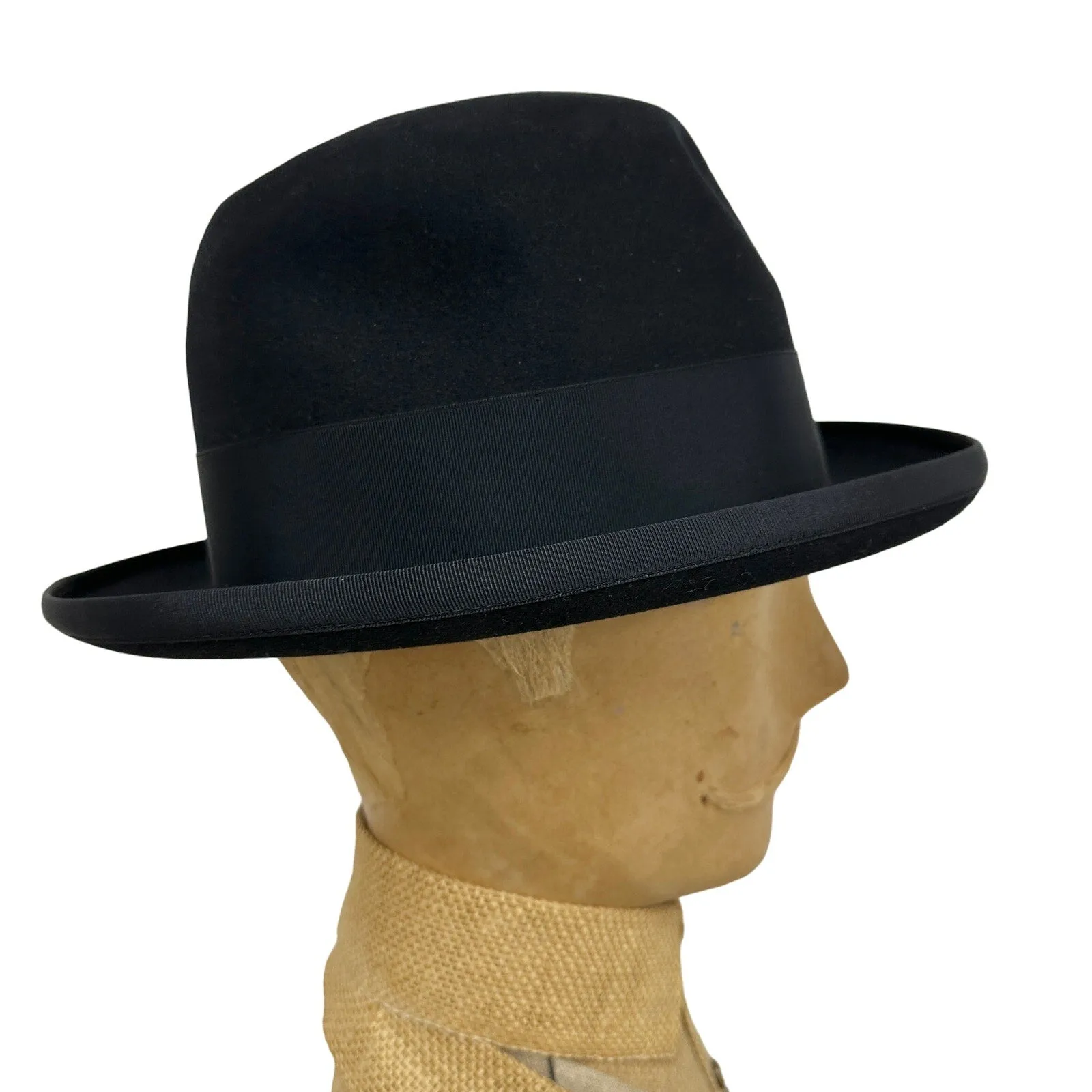 Borsalino Mens BOWLER Hat vtg Black Fur Felt XX Grand Prix Paris 1900 sz 7 1/4