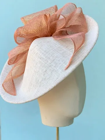 Bows and Bows Fascinator in White and Apricot