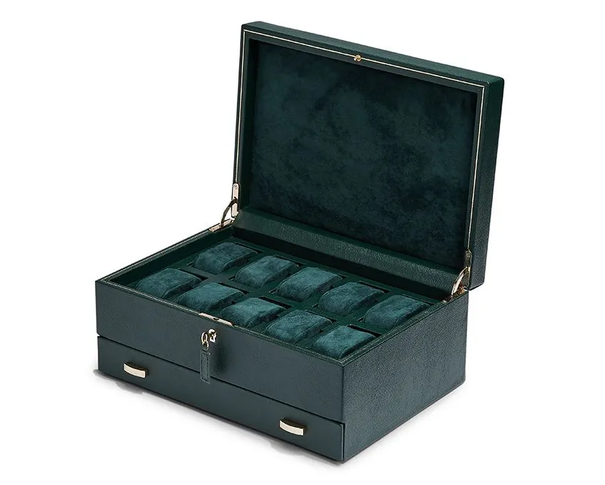 British Racing 10 Piece Watch Box with Storage (Green)