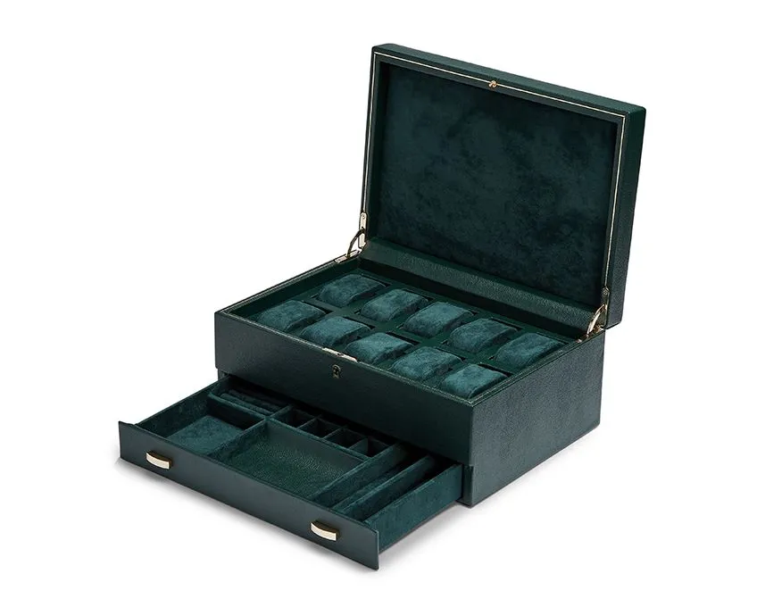 British Racing 10 Piece Watch Box with Storage (Green)