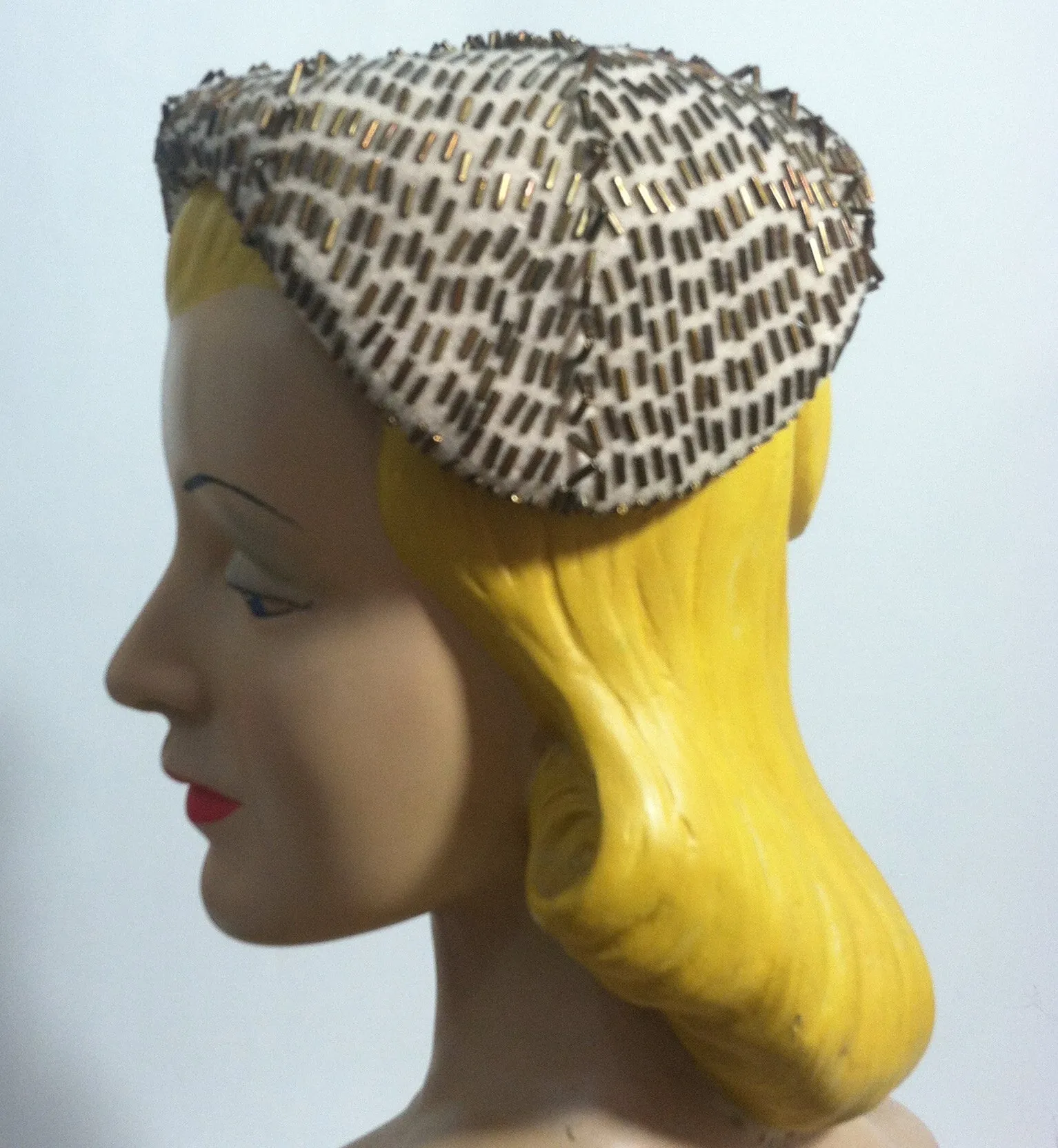 Bronze Beaded Ivory Cocktail Hat circa 1950s